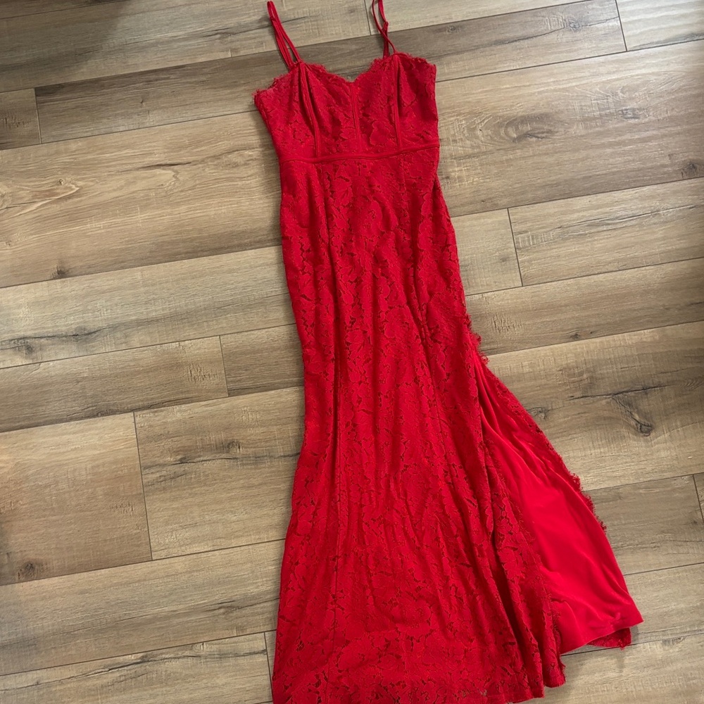 Lulu's Vibrant Red Lace Maxi Dress